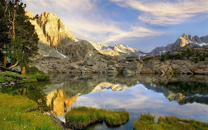 Pond, rochers, montagnes, de réflexion Fonds d'écran, image