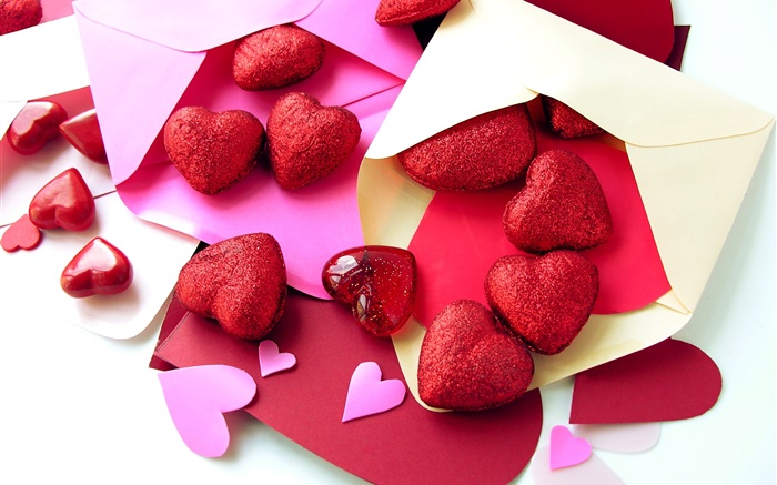 coeurs rouges d'amour, lettre, romantique Fonds d'écran, image