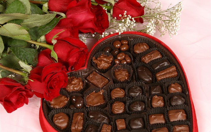 cadeau romantique, rose et chocolat Fonds d'écran, image