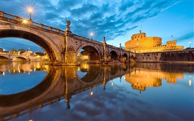 Rome, Italie, Vatican, pont, rivière, soir