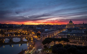 Rome, Italie, Vatican, soir, coucher de soleil, les maisons, la rivière, les ponts HD Fonds d'écran