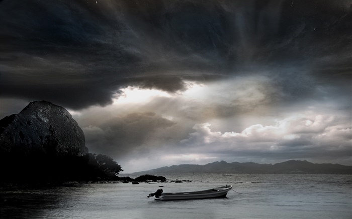 Mer, bateau, nuages Fonds d'écran, image