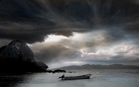 Mer, bateau, nuages HD Fonds d'écran