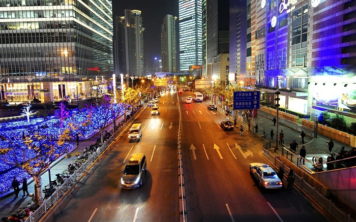 Shanghai, rue, lumières, nuit, ville, Chine Fonds d'écran, image