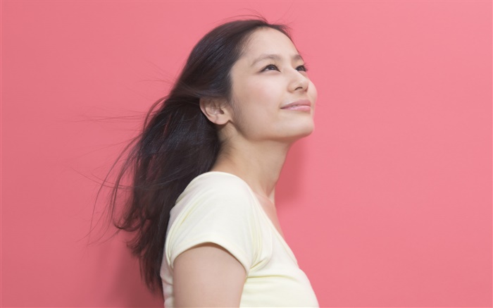 Sourire fille asiatique, fond rose Fonds d'écran, image