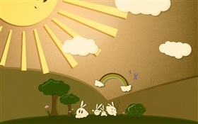 Sun, lapin, arc en ciel, conception d'art HD Fonds d'écran