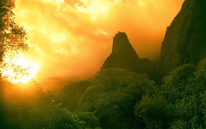 Coucher de soleil, montagnes, vert Fonds d'écran, image