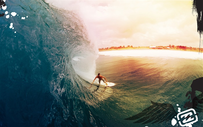 Surf, mer, coucher de soleil, le design créatif Fonds d'écran, image