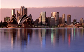 Sydney, ville, crépuscule, bâtiments, Australie