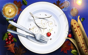 images Thanksgiving, peintures d'art, plats, couteaux, fourchettes, cerise HD Fonds d'écran