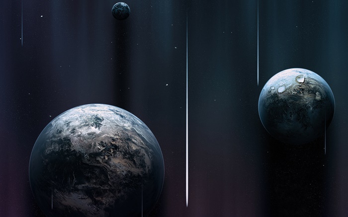 Trois planètes, l'espace, comète Fonds d'écran, image