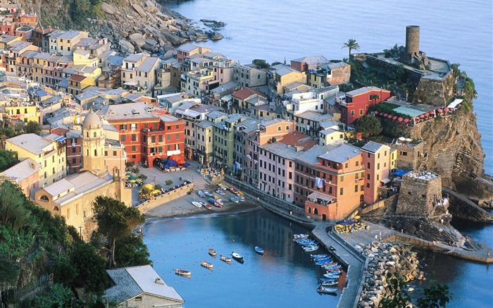 Vue de dessus Cinque Terre en Italie Fonds d'écran, image