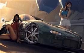 Deux jeunes filles avec Mazda voiture