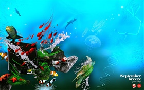Sous l'eau, la mer, les poissons, le moniteur, l'ADN, le design créatif