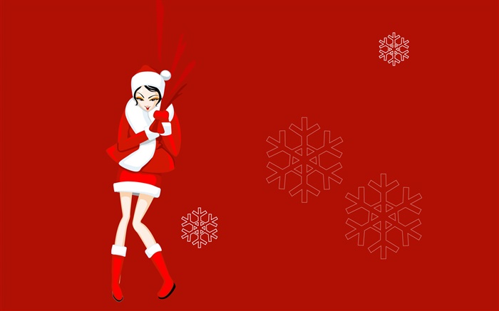 Vector images, fille de Noël, robe rouge, flocon de neige Fonds d'écran, image