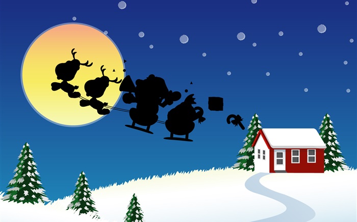 Vector images, le thème de Noël, la maison, la neige, la lune Fonds d'écran, image