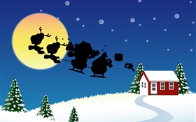 Vector images, le thème de Noël, la maison, la neige, la lune HD Fonds d'écran