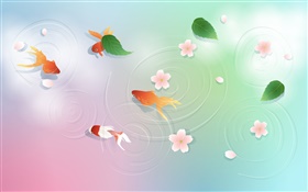 L'eau, les poissons rouges, feuilles, fleurs, conception de vecteur HD Fonds d'écran