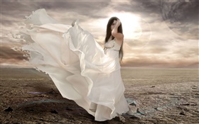 Robe blanche fantasy girl, vent, soleil HD Fonds d'écran