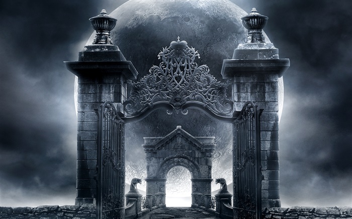 Witches château porte, la lune, le design créatif Fonds d'écran, image