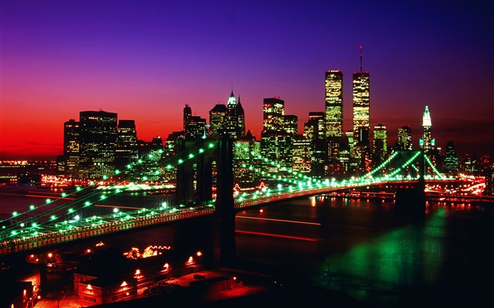 Centre de commerce mondial, Twin Towers, États-Unis, le pont, les nuits, les lumières Fonds d'écran, image