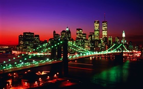 Centre de commerce mondial, Twin Towers, États-Unis, le pont, les nuits, les lumières HD Fonds d'écran
