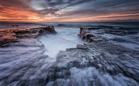Australie, Nouvelle-Galles du Sud, Royal National Park, la côte, la mer, les rochers, l'aube HD Fonds d'écran