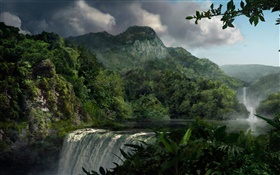 Beau paysage, cascades, montagnes, plantes HD Fonds d'écran