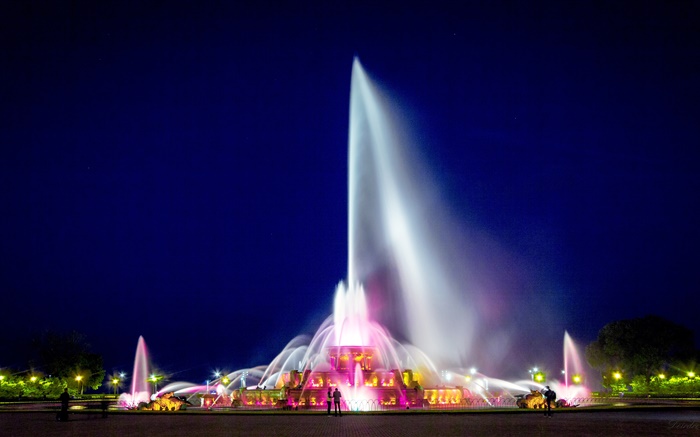 Buckingham Fountain, Chicago, Grant Park, États-Unis, la nuit, les lumières Fonds d'écran, image