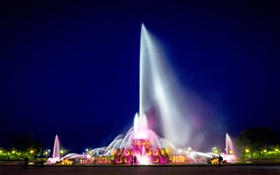 Buckingham Fountain, Chicago, Grant Park, États-Unis, la nuit, les lumières HD Fonds d'écran
