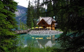 Canada, le lac Emerald, le parc national Yoho, forêt, lac, maison HD Fonds d'écran