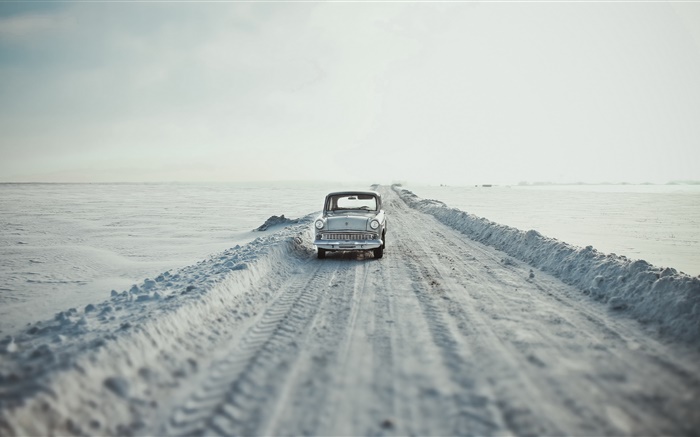 Car, route, neige, style rétro Fonds d'écran, image