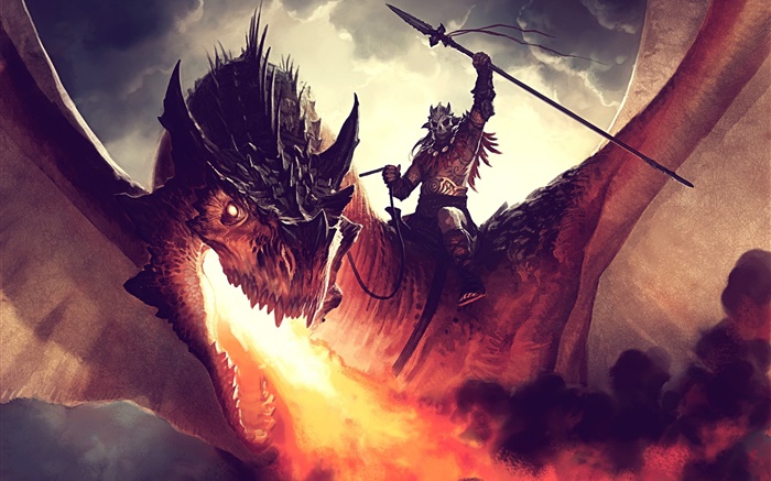 coureur de dragon, le feu, la peinture d'art Fonds d'écran, image