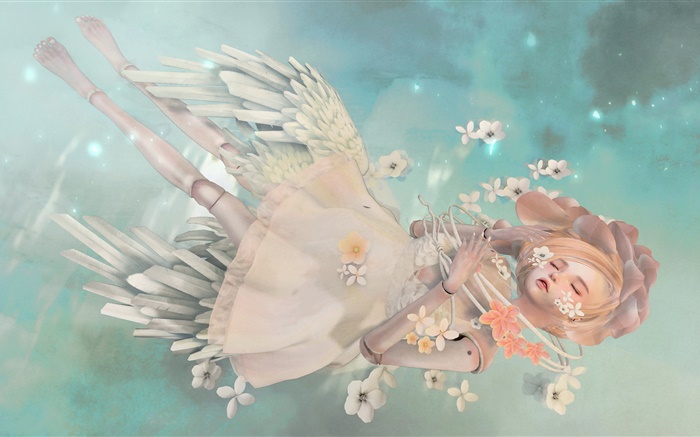 Fantastique ange fille, blonde, le sommeil, les fleurs Fonds d'écran, image