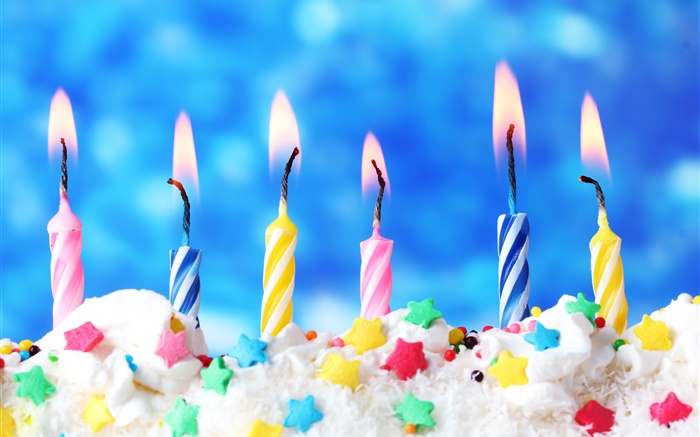 Joyeux anniversaire, gâteau, bougies, la crème, le feu Fonds d'écran, image
