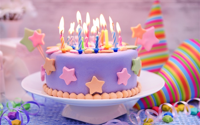Joyeux anniversaire, gâteau, décoration, doux, bougies Fonds d'écran, image