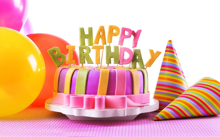 gâteau heureux d'anniversaire, décoration, nourriture douce, ballons Fonds d'écran, image