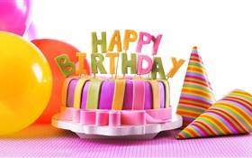 gâteau heureux d'anniversaire, décoration, nourriture douce, ballons