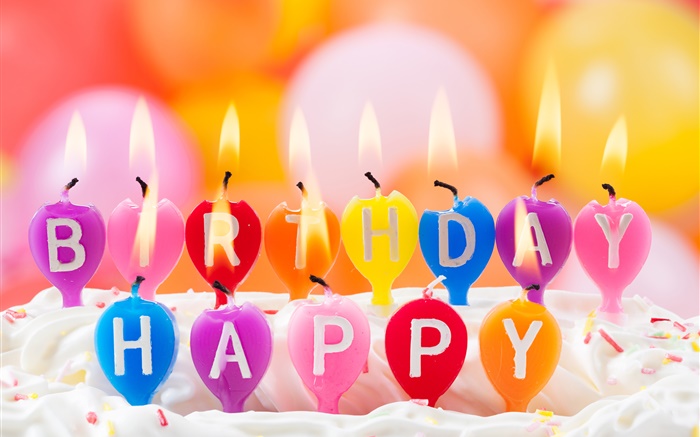 Joyeux anniversaire, bougies colorées, le feu, gâteau Fonds d'écran, image