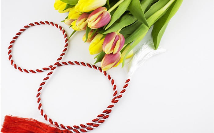 8 mars, Journée de la femme, tulipes, ruban Fonds d'écran, image