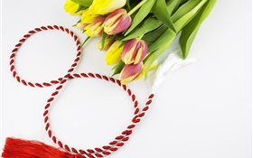 8 mars, Journée de la femme, tulipes, ruban HD Fonds d'écran