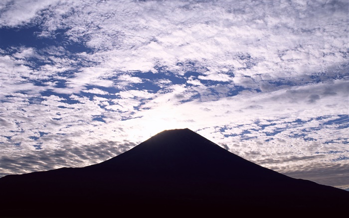 Mont Fuji, Japon, silhouette, nuages, crépuscule Fonds d'écran, image