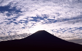 Mont Fuji, Japon, silhouette, nuages, crépuscule