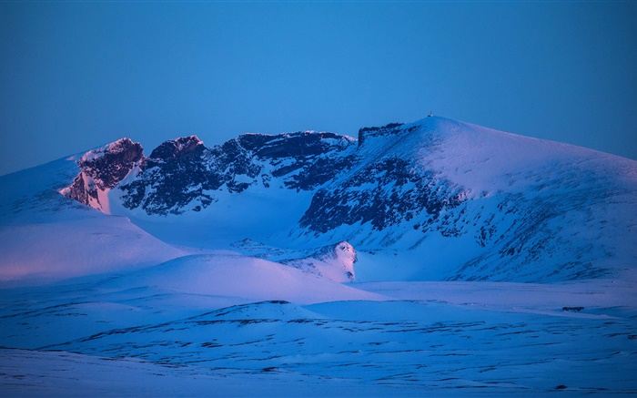 Montagnes, hiver, neige, bleu de style, crépuscule Fonds d'écran, image