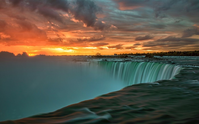 Chutes du Niagara au coucher du soleil, nuages, Canada Fonds d'écran, image