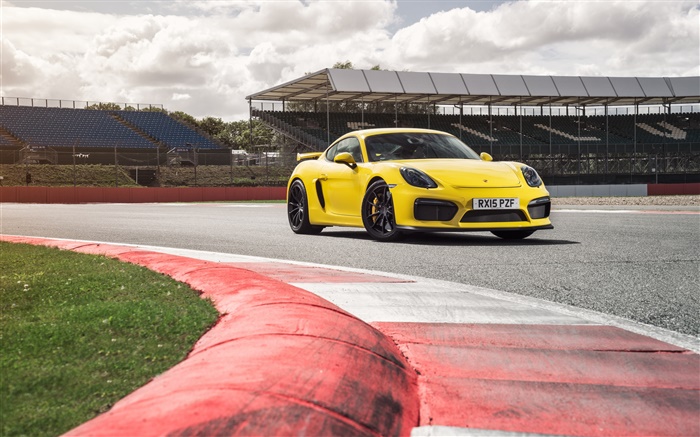 Porsche Cayman GT4 supercar jaune devant vue Fonds d'écran, image