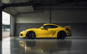 Porsche Cayman GT4 supercar jaune vue de côté HD Fonds d'écran