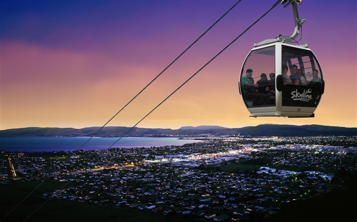 Queenstown, Nouvelle-Zélande, téléphérique, crépuscule, mer Fonds d'écran, image
