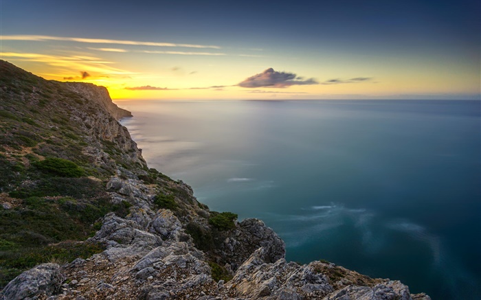 Rocks, mer, côte, coucher de soleil Fonds d'écran, image