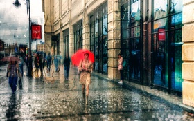 Saint-Pétersbourg, fille, parapluie, pluie, la rue, les gens